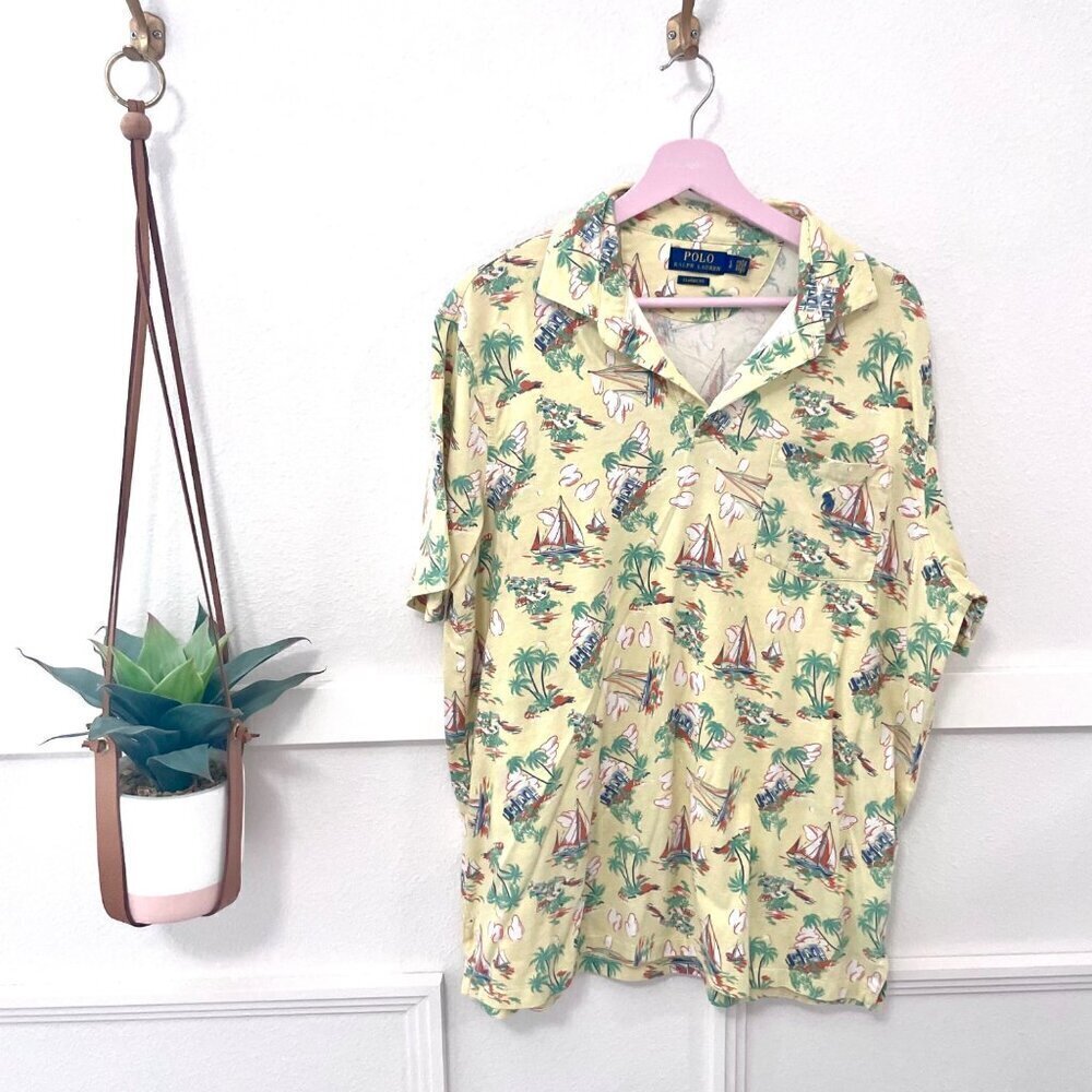 Polo Ralph Lauren Mini Hawaiian Sailboat Yellow Cotton Polo Classic Fit L